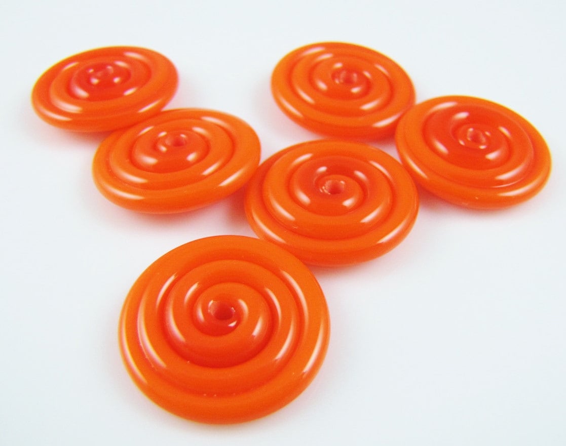 Opaque Orange Lampwork Glass Disc Beads