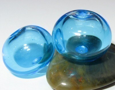 Aqua Hollow Glass Bead Pairs