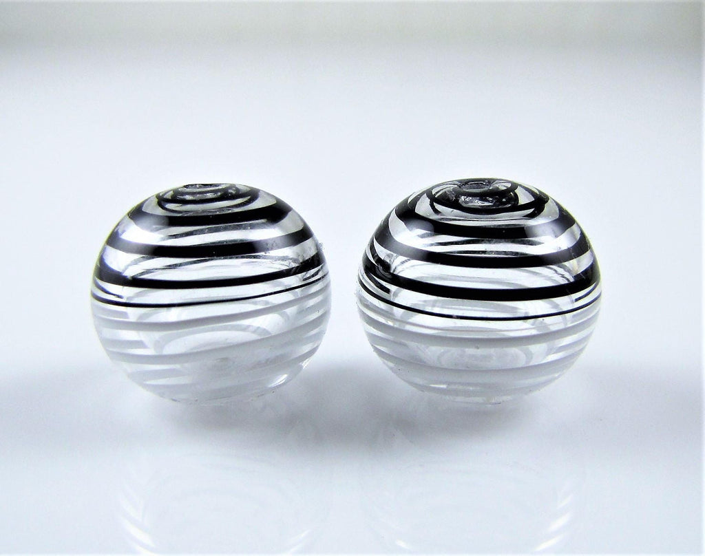Black and White Swirl Hollow Bead Pair