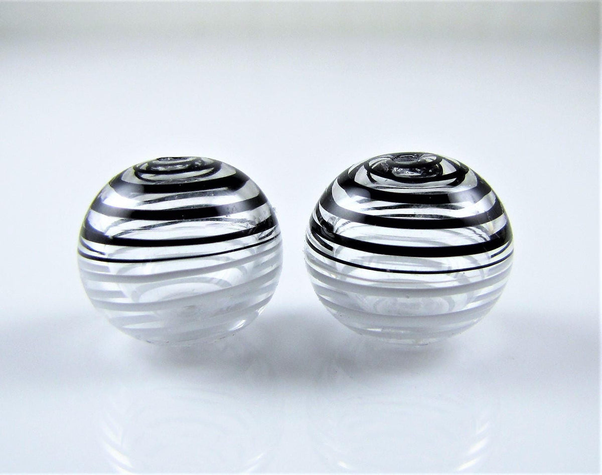 Black and White Swirl Hollow Bead Pair