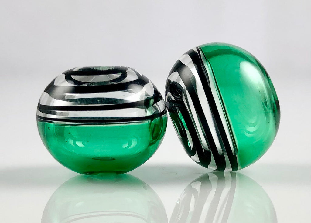Emerald Green Glass Hollow Bead Pair