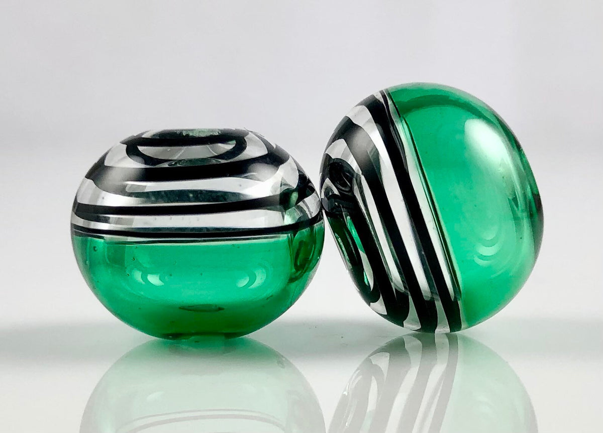 Emerald Green Glass Hollow Bead Pair