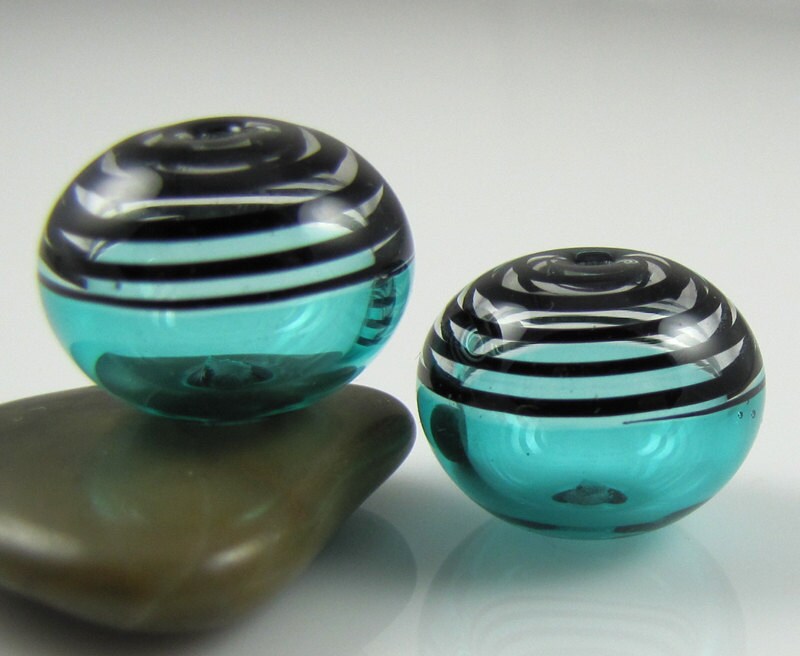 Teal Black Glass Swirls Lampwork Bead Pairs