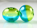 Lime and Aqua Hollow Glass Bead Pair
