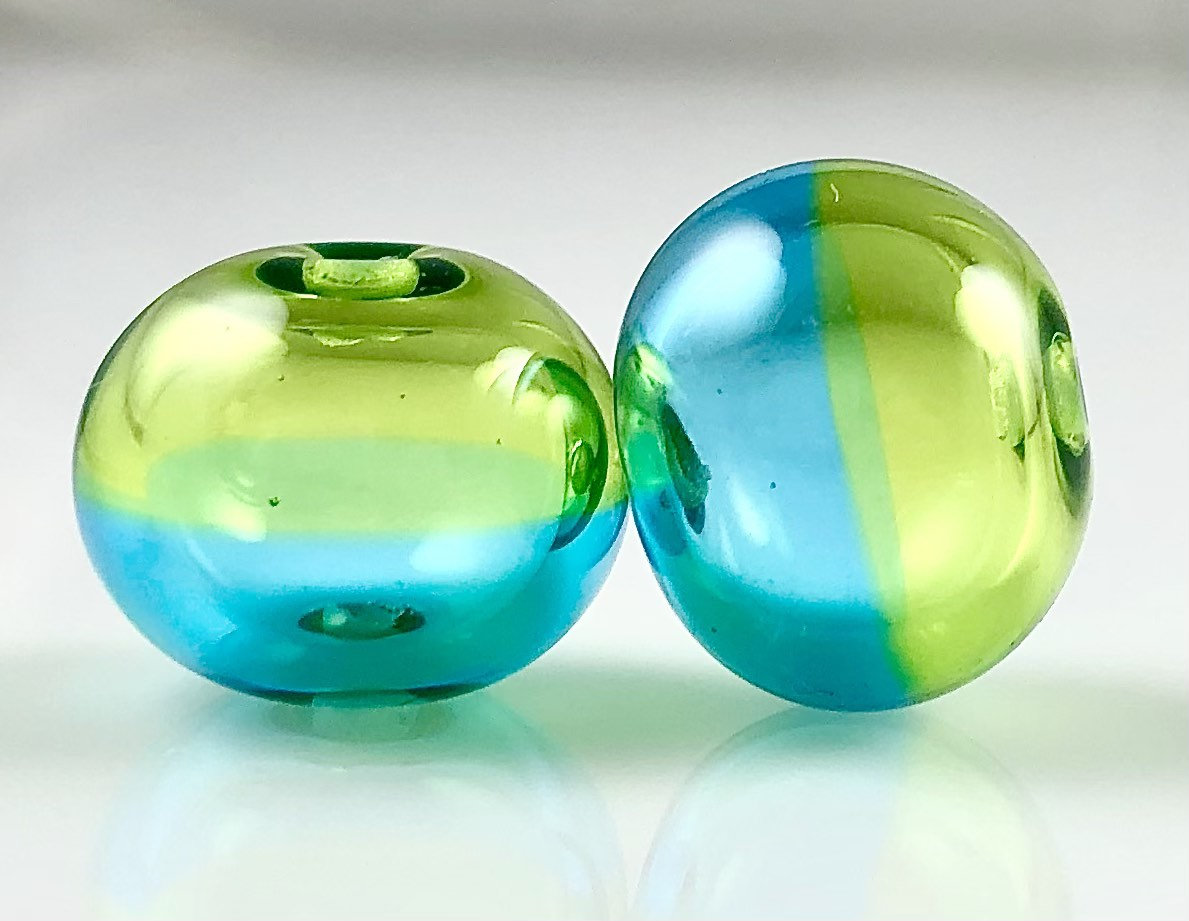 Lime and Aqua Hollow Glass Bead Pair