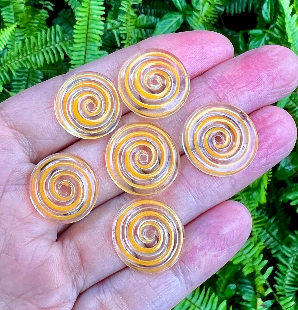 Yellow and Clear Swirl Lampwork Glass Disc Beads