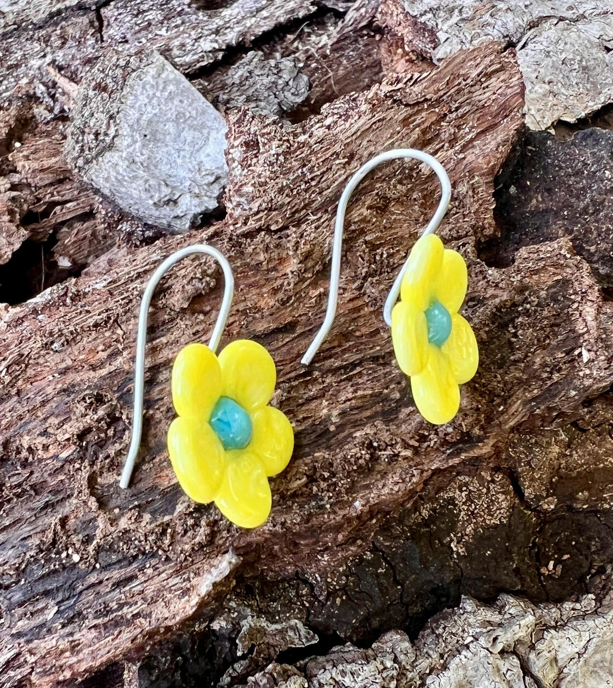 Yellow Glass Flower Earrings