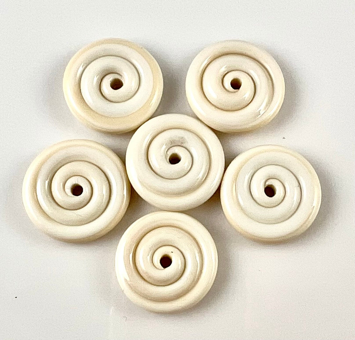 Ivory Lampwork Glass Disc Beads