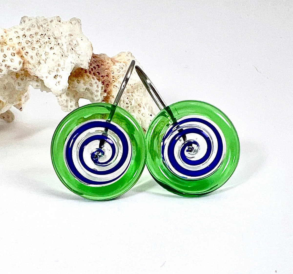 Glass Swirl  Disc Earrings