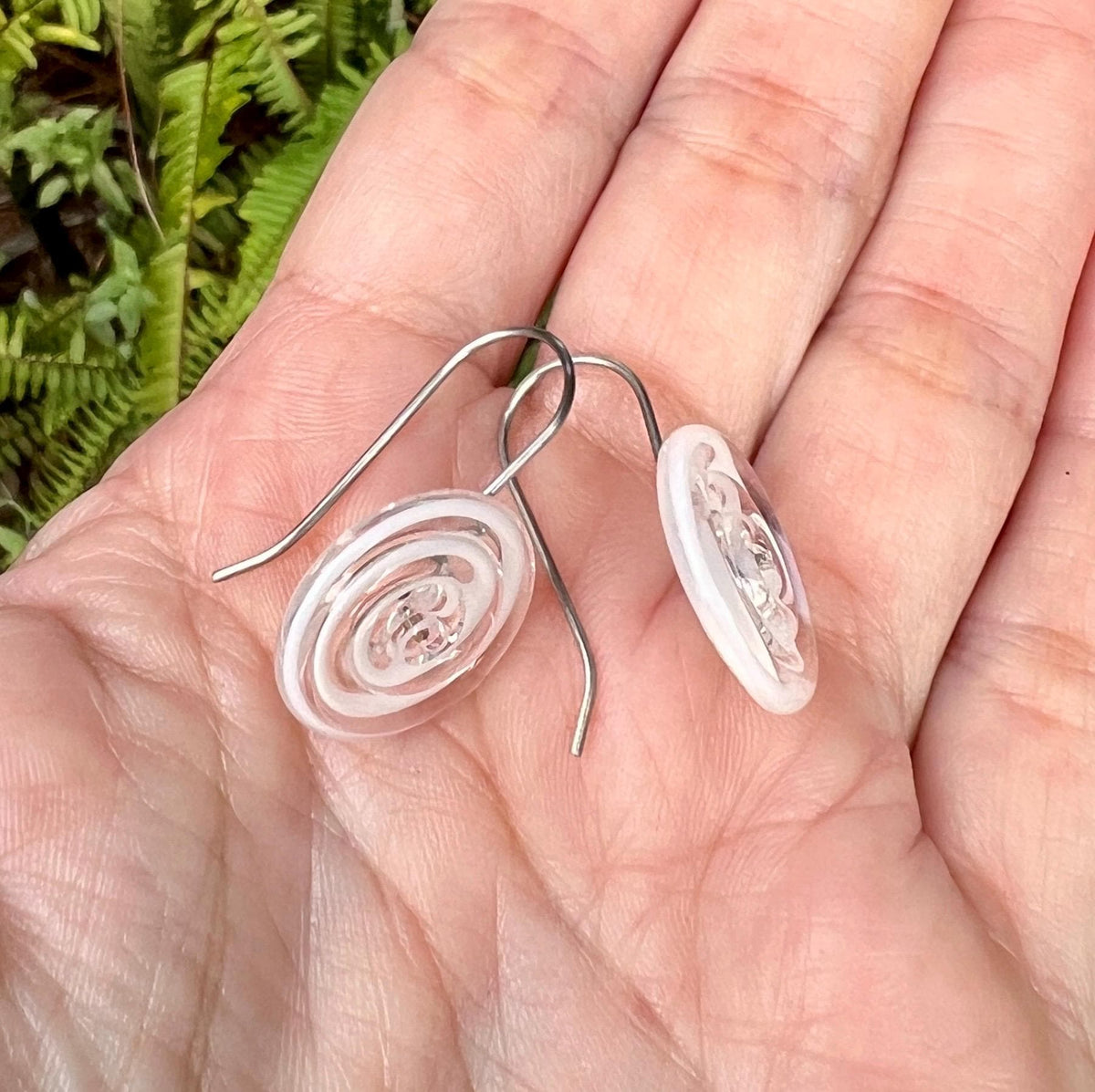 White Swirl Glass Earrings