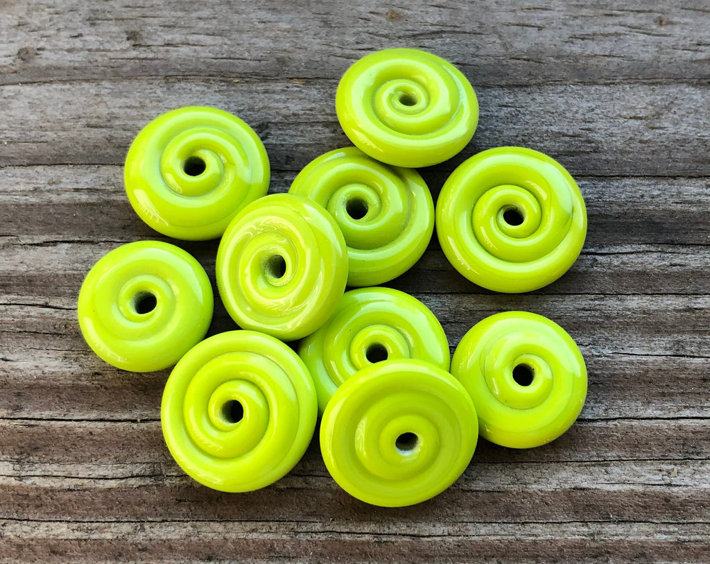 Pea Green Glass Disc Beads