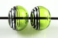 Lime Green and Black Swirls Lampwork Glass Hollow Bead Pairs
