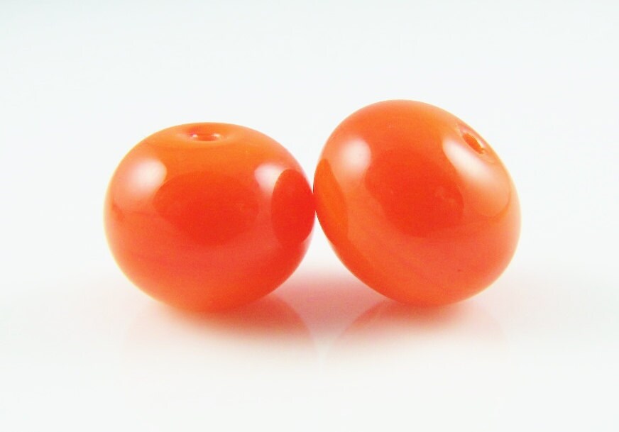 Orange Opaque Glass Hollow Bead Pair