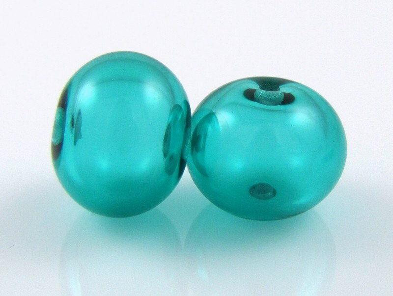 Teal Hollow Lampwork Glass Bead Pair