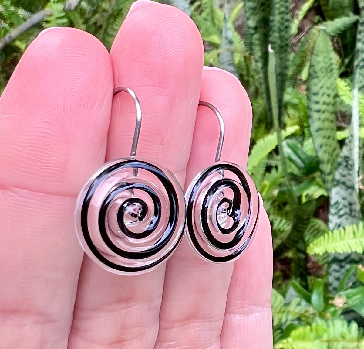 Black and Clear Swirl Glass Earrings