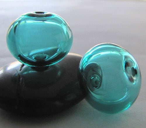 Teal Hollow Lampwork Glass Bead Pair