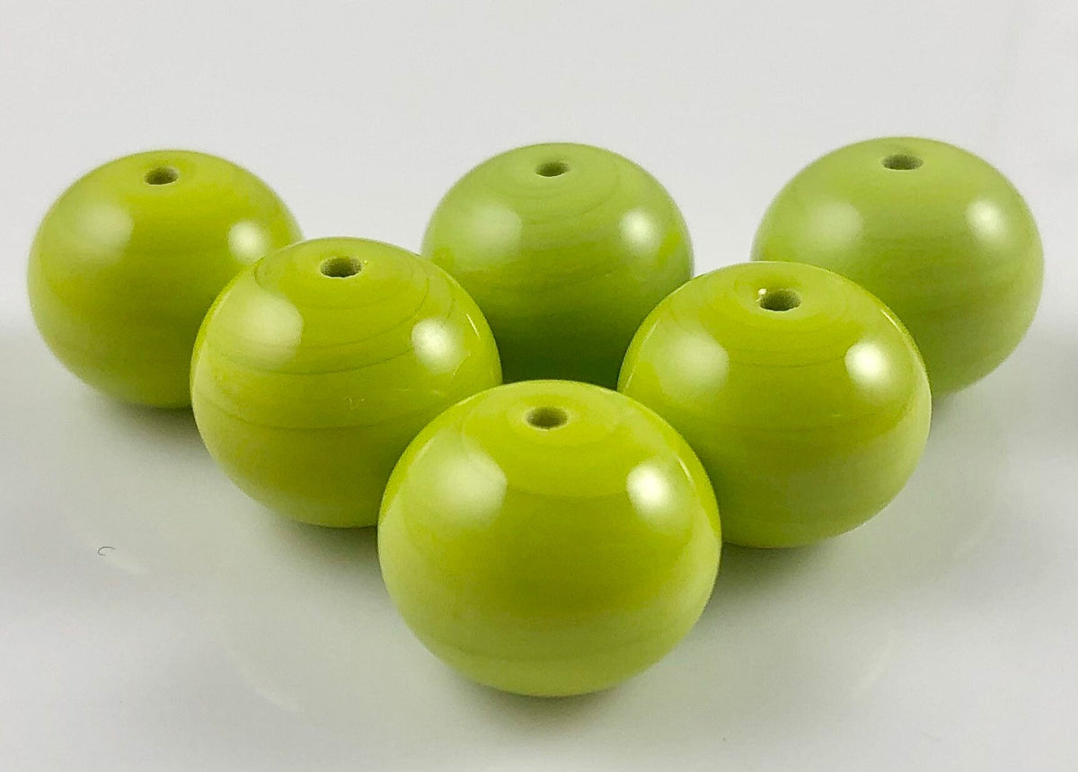 Pea Green Opaque Glass Hollow Bead Set