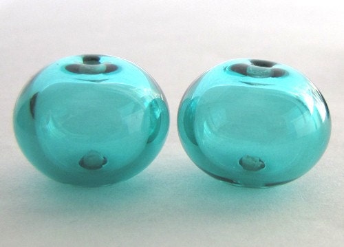 Teal Hollow Lampwork Glass Bead Pair