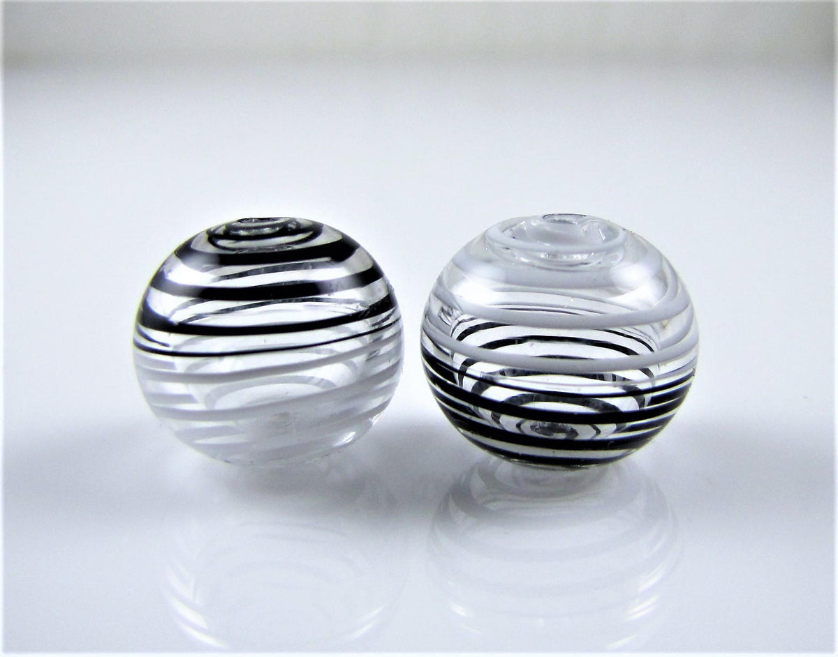 Black and White Swirl Hollow Bead Pair