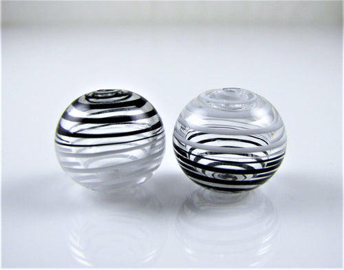 Black and White Swirl Hollow Bead Pair