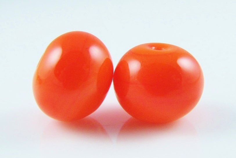 Orange Opaque Glass Hollow Bead Pair