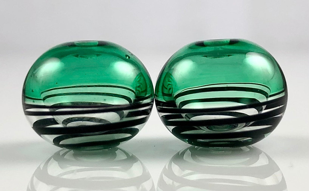 Emerald Green Glass Hollow Bead Pair
