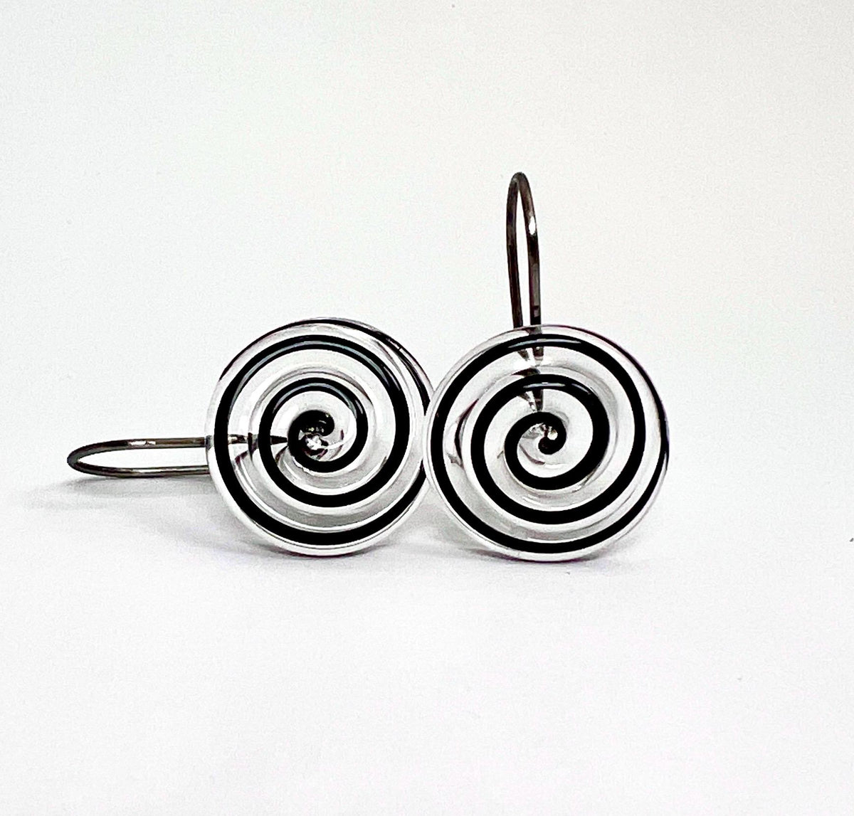 Black and Clear Swirl Glass Earrings