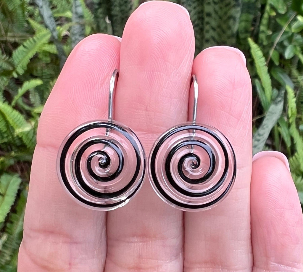 Black and Clear Swirl Glass Earrings