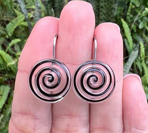 Black and Clear Swirl Glass Earrings