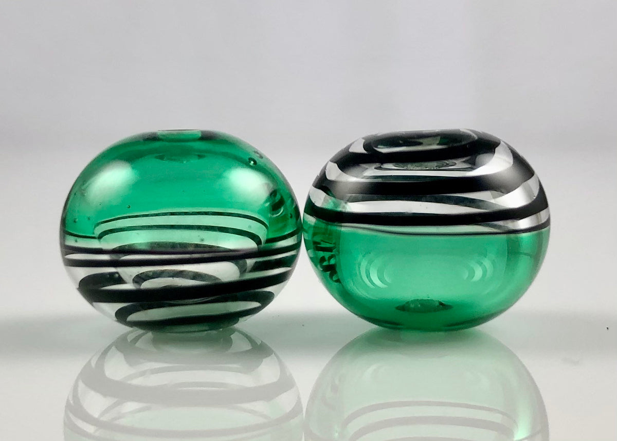Emerald Green Glass Hollow Bead Pair