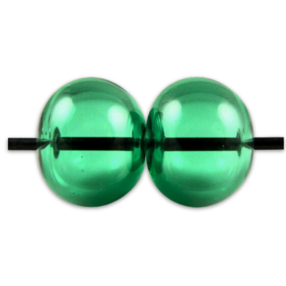 Emerald Green Glass Hollow Bead Pair