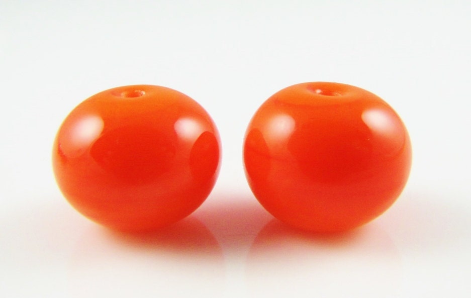 Orange Opaque Glass Hollow Bead Pair