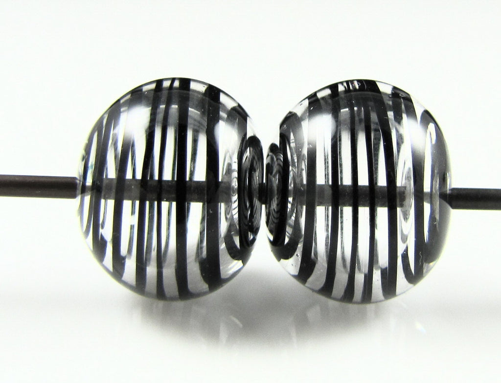 Black and Clear Swirls Lampwork Glass Bead Pairs