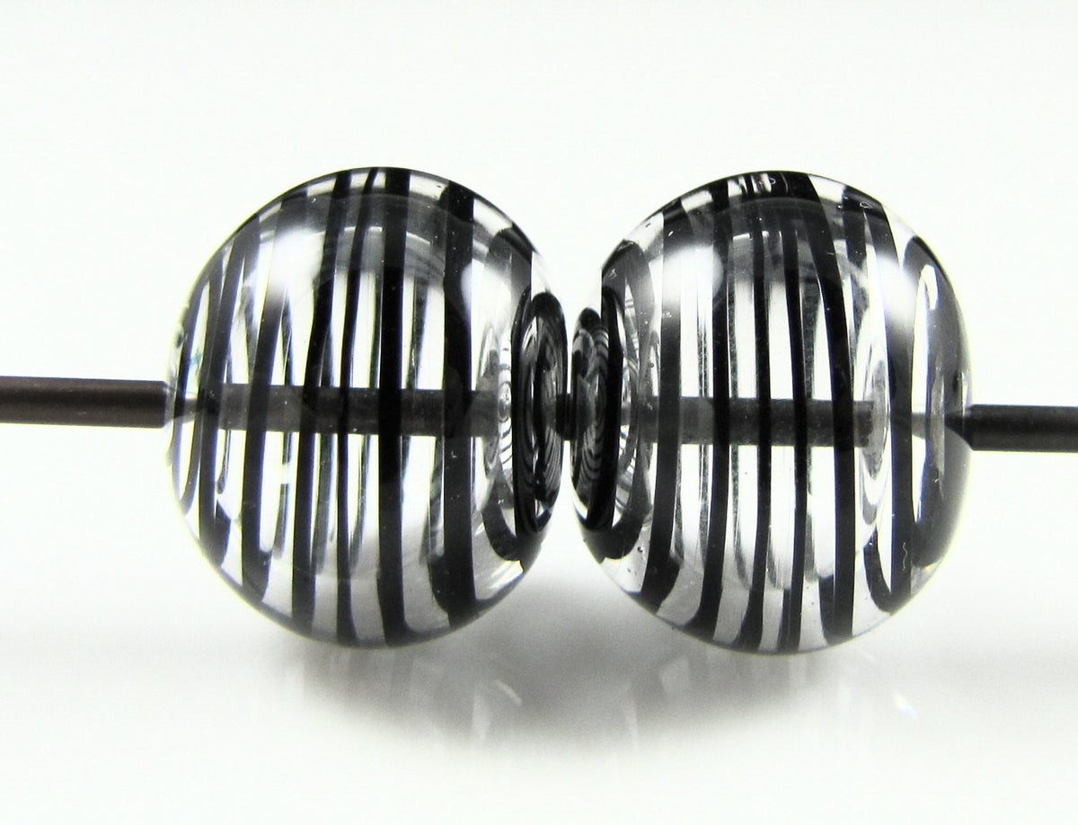 Black and Clear Swirls Lampwork Glass Bead Pairs