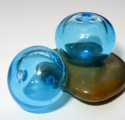 Aqua Hollow Glass Bead Pairs