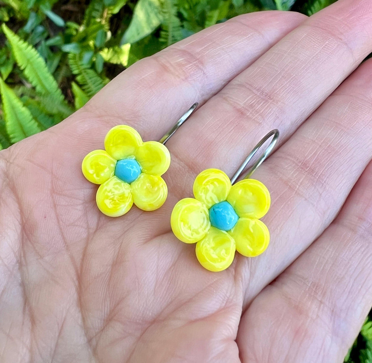Yellow Glass Flower Earrings