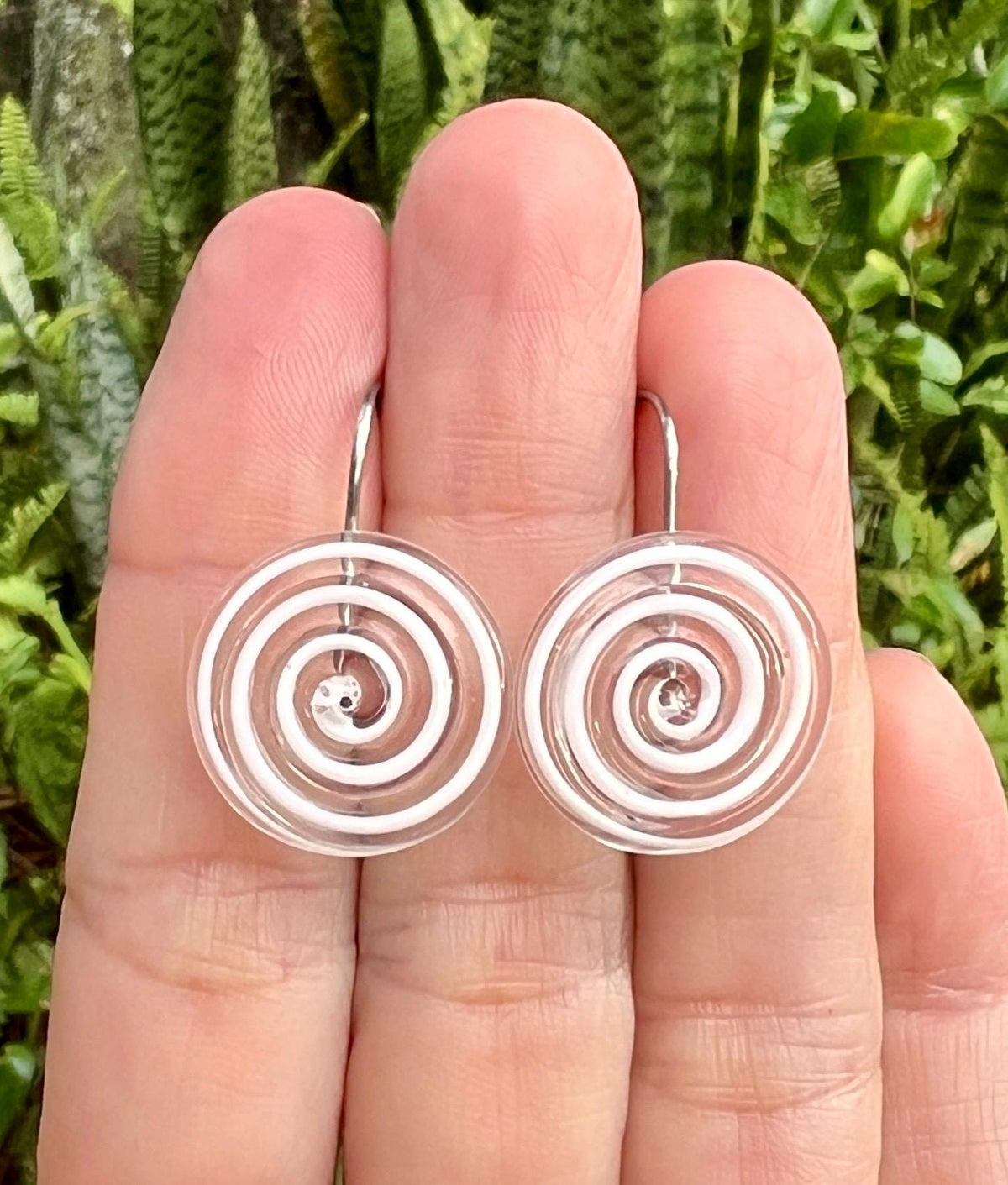 White Swirl Glass Earrings