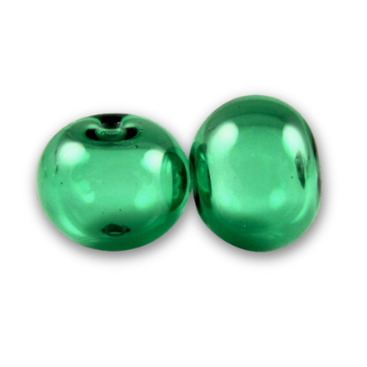 Emerald Green Glass Hollow Bead Pair