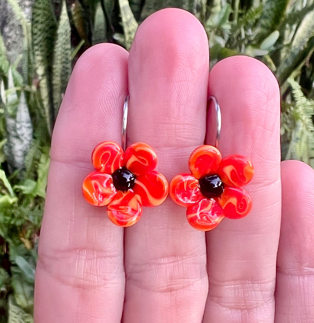 Orange Glass Flower Earrings