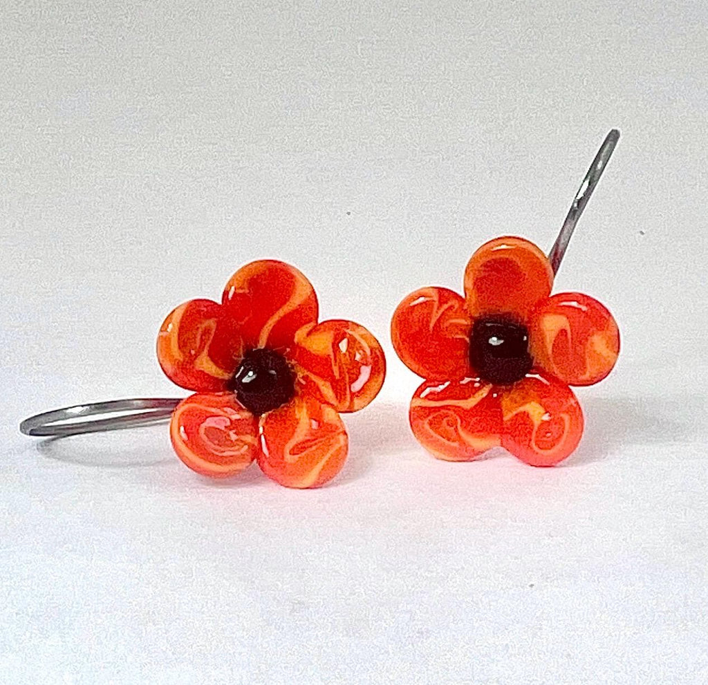 Orange Glass Flower Earrings