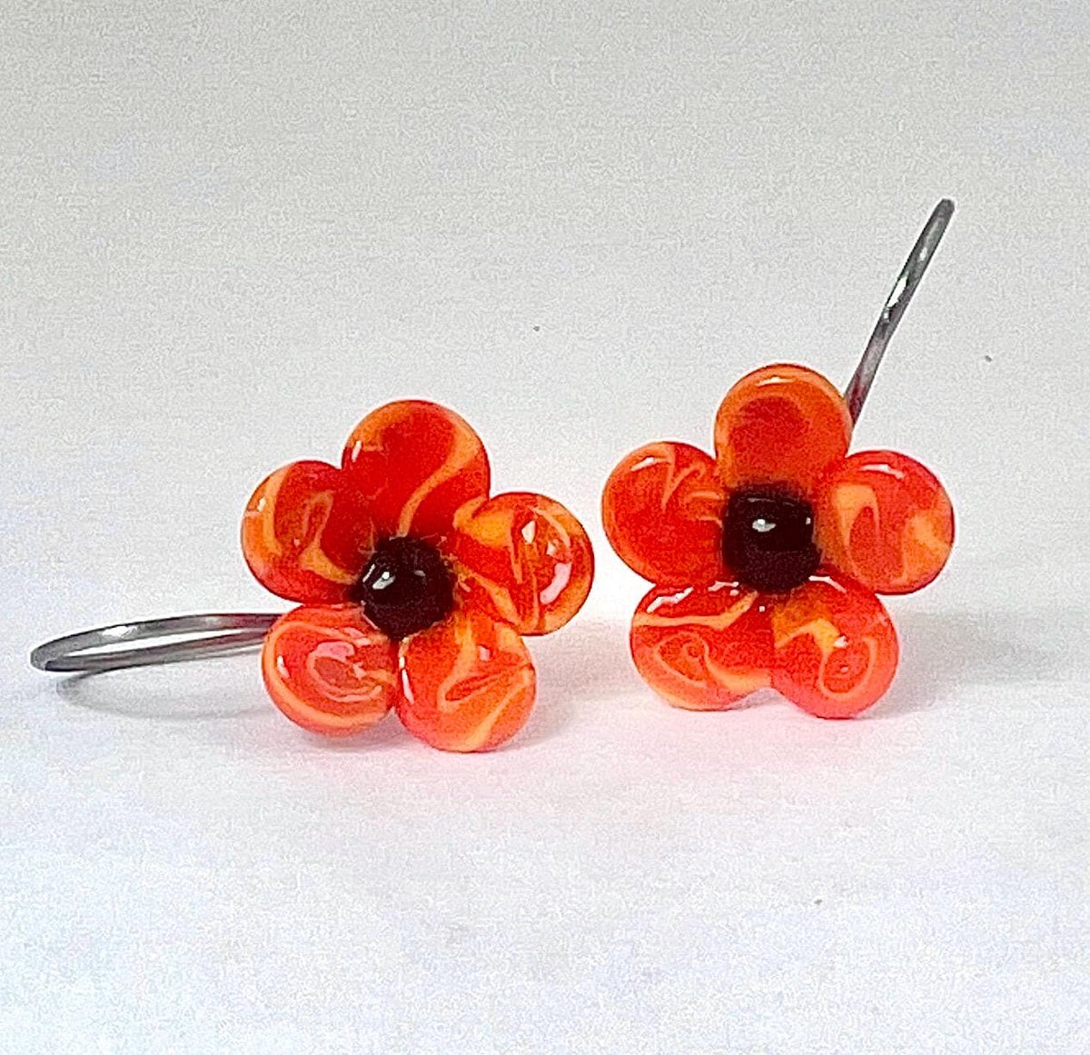 Orange Glass Flower Earrings