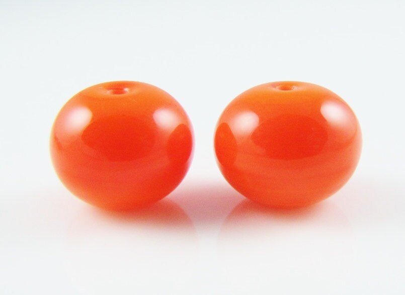 Orange Opaque Glass Hollow Bead Pair