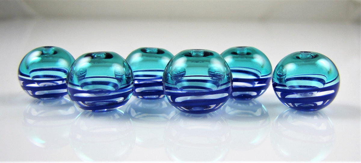 Small Teal and Lapis Swirl Hollow Bead Set