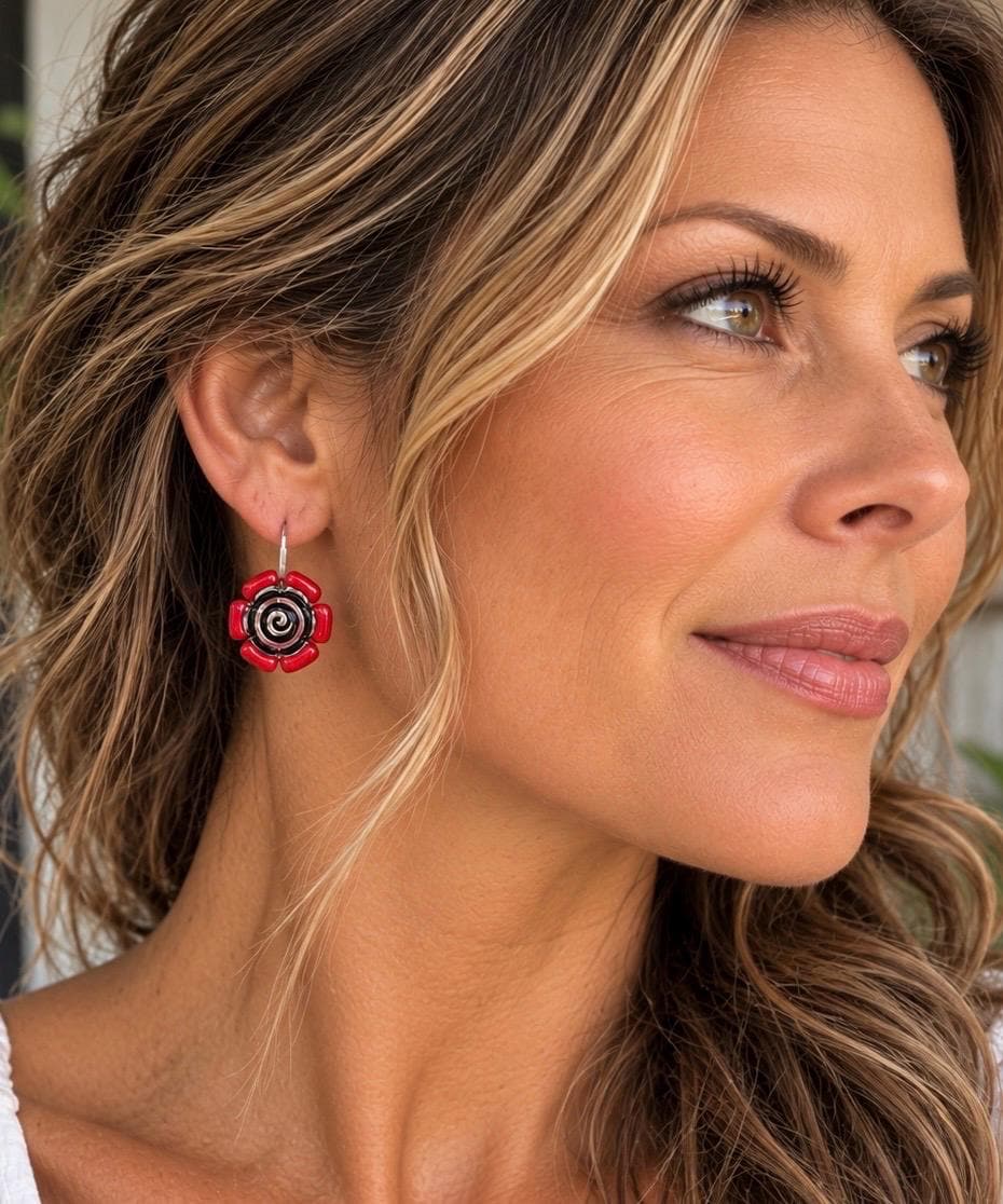 Red and Black Glass Disc Earrings