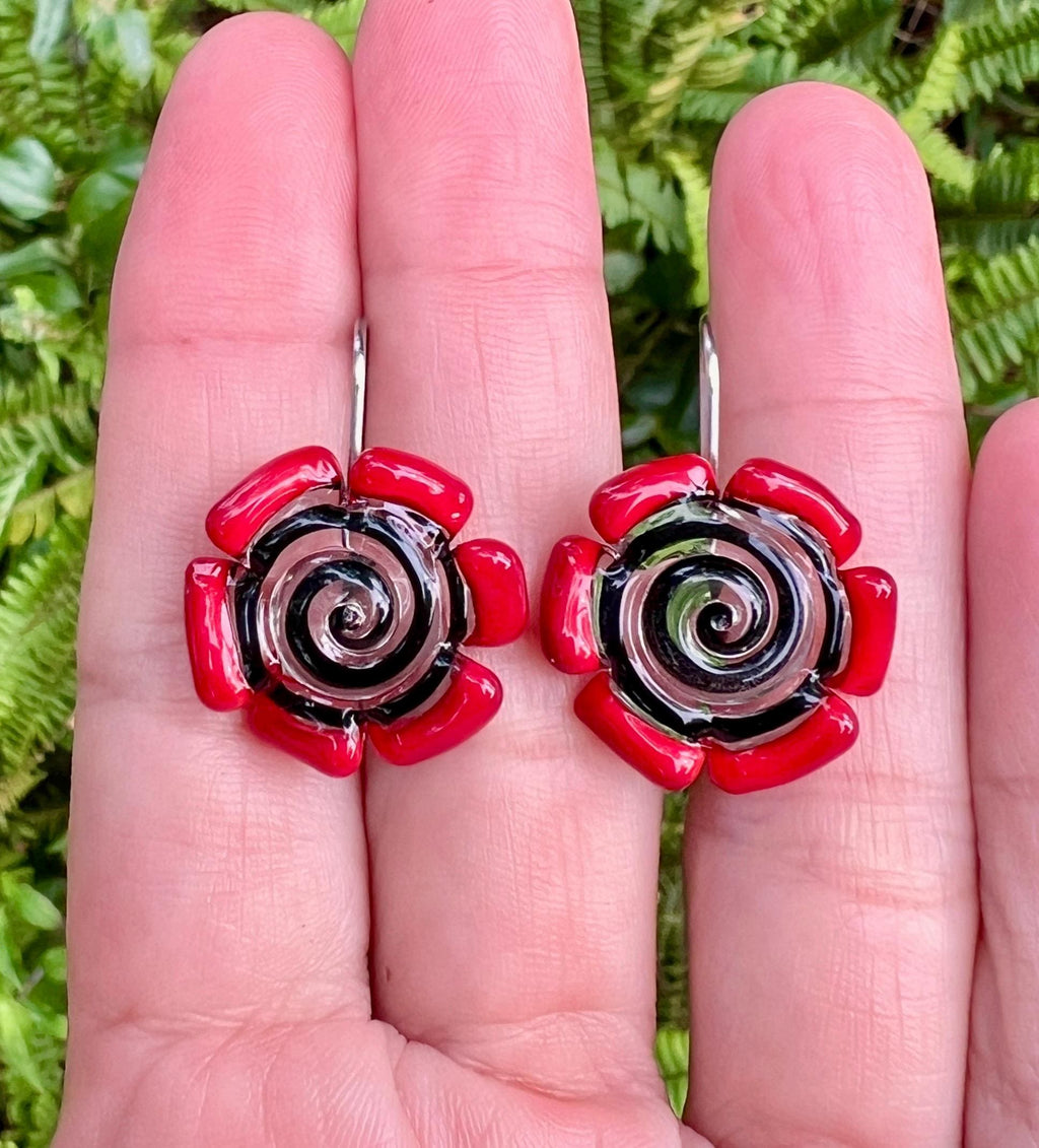 Red and Black Glass Disc Earrings