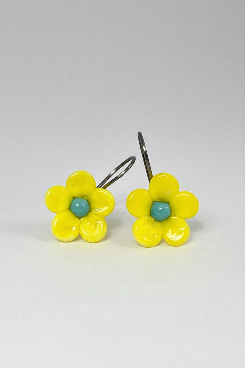 Yellow Glass Flower Earrings