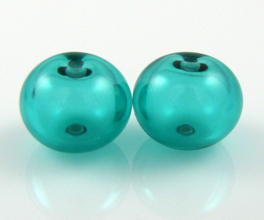 Teal Hollow Lampwork Glass Bead Pair