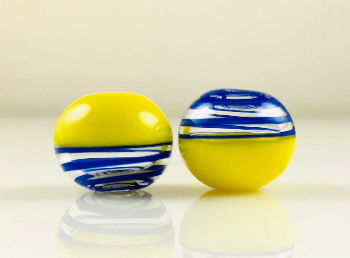 Yellow and Blue Glass Hollow Bead Pair