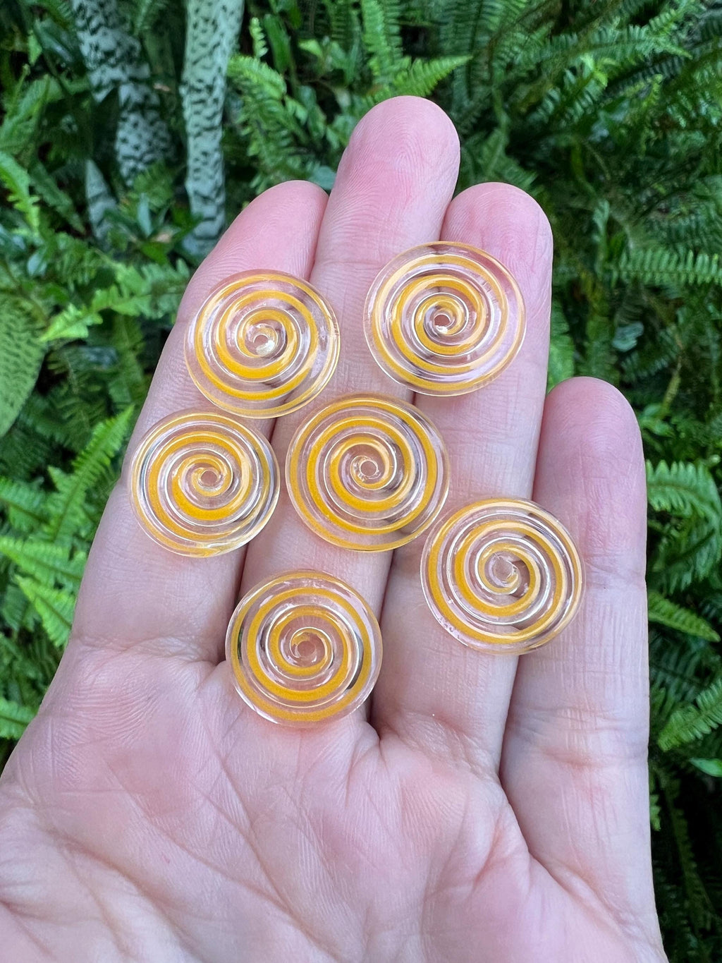 Yellow and Clear Swirl Lampwork Glass Disc Beads
