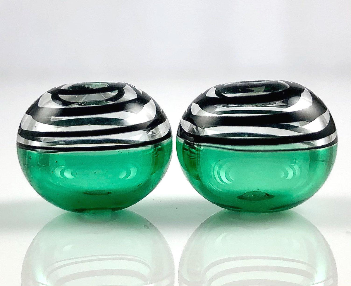Emerald Green Glass Hollow Bead Pair
